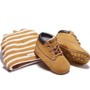 Timberland Infant Crib Leather Booties and Cotton Cap Set Size 3